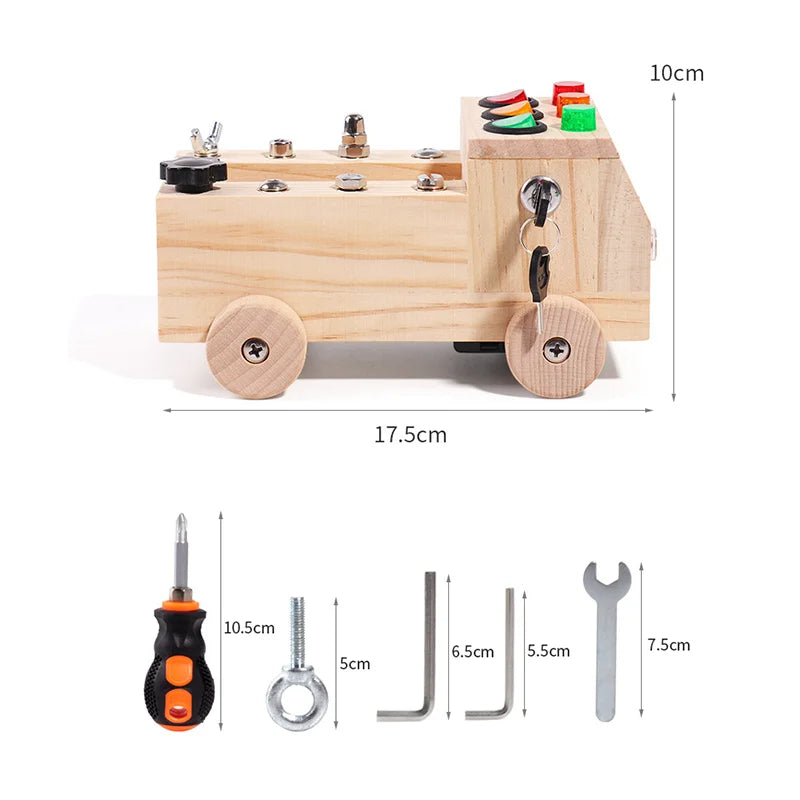 Children's Wooden LED Switch Busy Board Disassembly and Assembly Screws and Nuts Tool Car Montessori Early Education Puzzle Toy