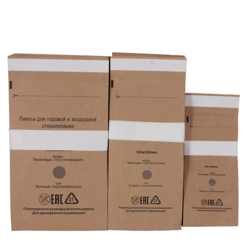 100/200/300PCS Kraft Paper Cleaning Bag High Temperature Disinfection Self Sealing Cleaning Bag for Dental Tools&Nail Products