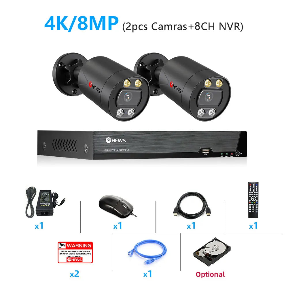 Surveillance Camera System 4K Video Recorder Nvr 8CH Home Outdoor Security Cctv Kit  Security Protection Poe Ip Cameras