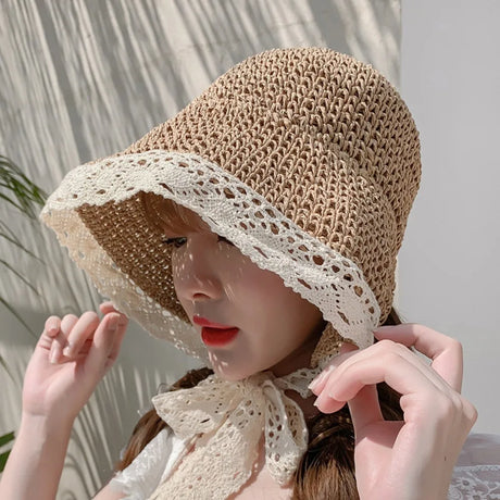 Versatile Lace Edged Vintage Hat Fashion Lace Edged Simple Sun Hat Foldable Vintage Fisherman's Hat Outdoor