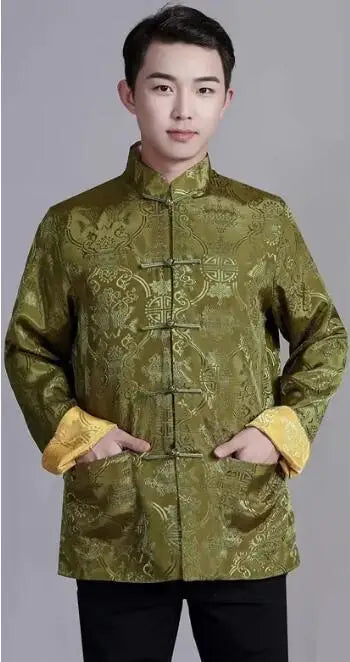 Unisex Coat Two Sided Traditional Chinese Outfit Tang Suit Long Sleeve Hanfu Top Kung Fu Coat Jacket Uniform for Men tai chi