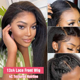 Kinky Straight 13x6 HD Lace Frontal Wig Human Hair Brazilian Glueless Yaki 13x4 Lace Front Human Hair Wigs For Women Preplucked