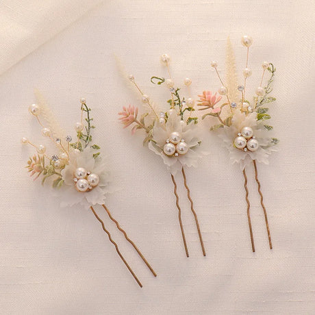 3PCS Flower Hairpin Bride Headdress For Women Pearl Mesh U-shaoped Hair Clips Fashion Girls Wedding Hair Accessories Jewelry