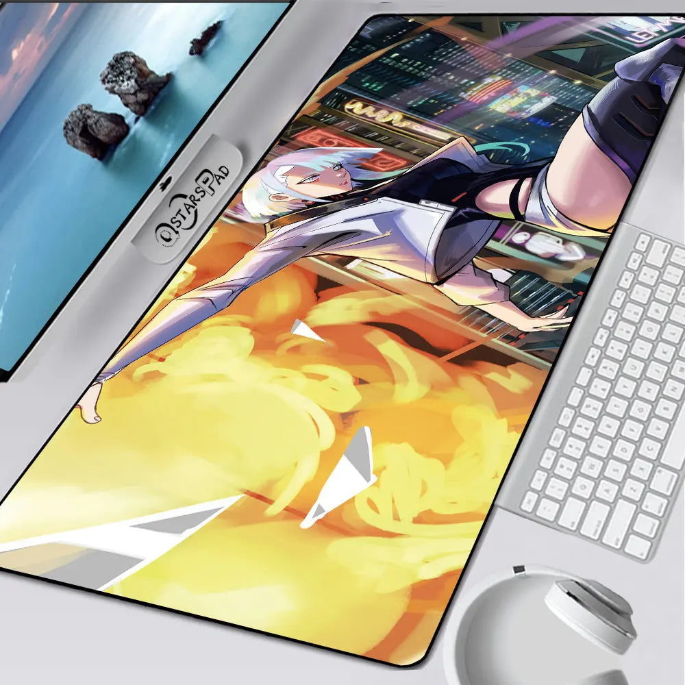 Cyberpunk Mouse Pad Anime Mousepads Edgerunners Keyboard Mat DIY Soft Gamer Large DeskMat XXL XL Gaming Accessories for Computer