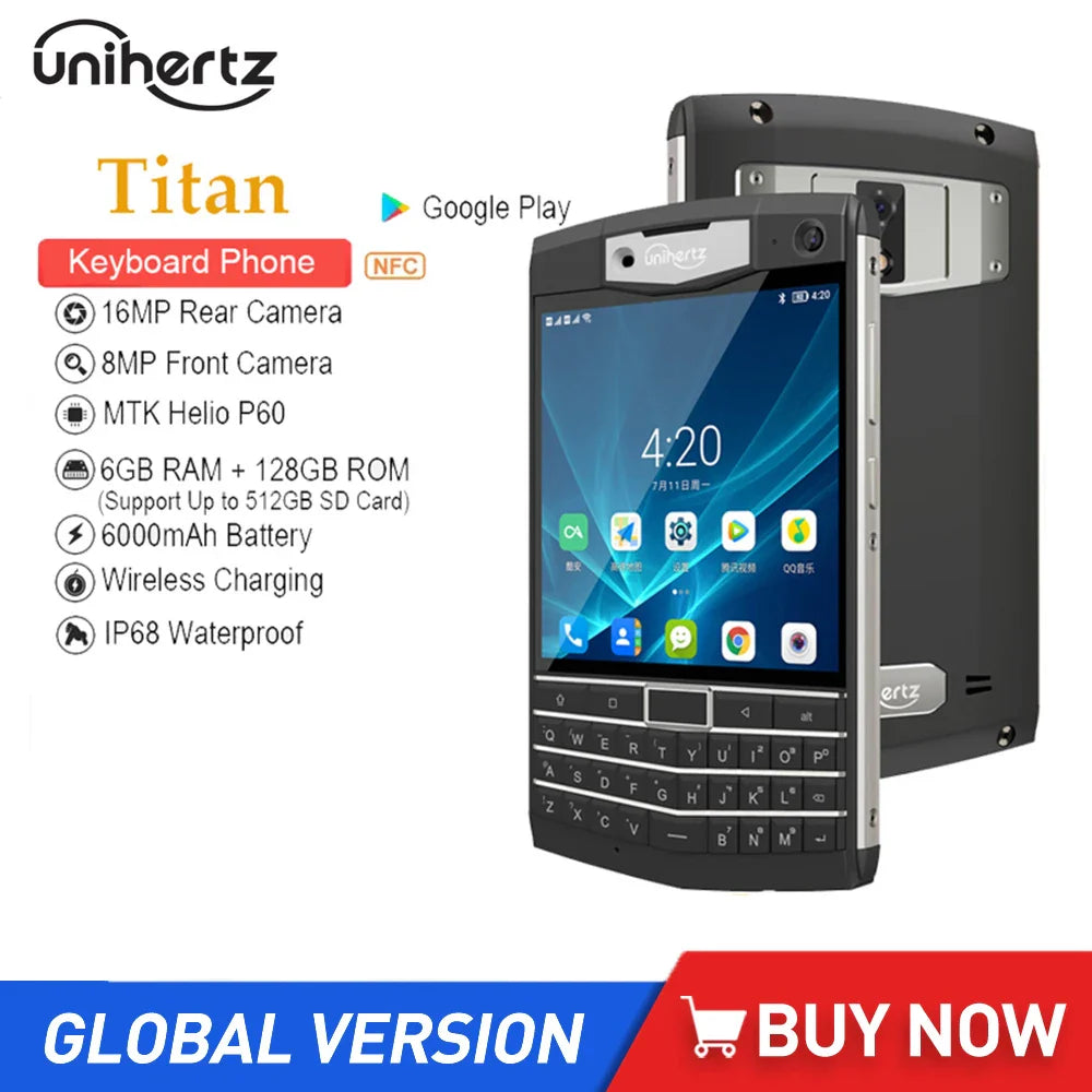 Unihertz Titan IP67 Rugged 4G Smartphones Octa Core 6GB+128GB Mobile Phone Android 10 Cellphone With QWERTY Keyboard NFC 6000mAh