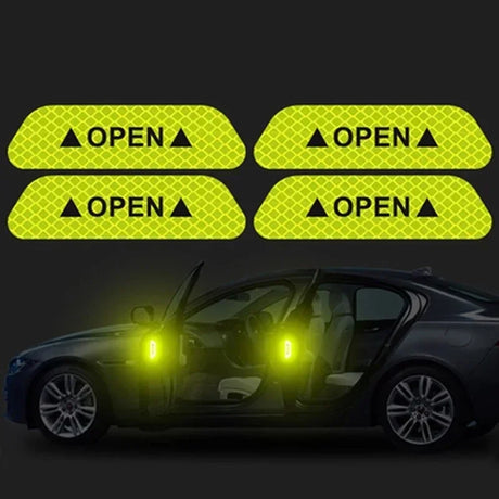 4PCS/set Car Door Stickers Universal Safety Warning Mark OPEN High Reflective Tape Auto Driving Safety Reflective Strips