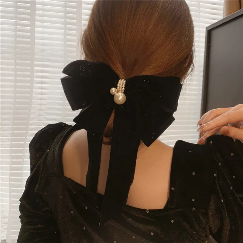 K-pop Star Red Velvet Bow-knot Popular Hair Accessories Hair Catch Large Size Girl High-end Velvet Bow-knot Hairgrips Headdress