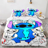 Disney Stitch Cartoon 3D Printed Bed Sheets Three-piece Children's Home Textile Set Quilt Cover Pillowcase