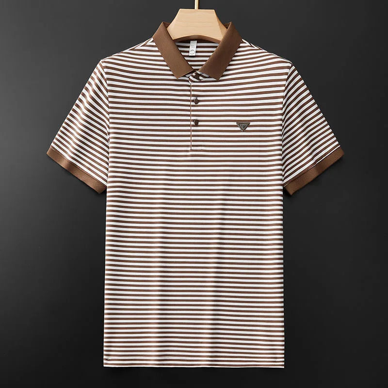 High-end Light Luxury Mercerized Short Sleeve Cotton Striped Polo Shirt Men's Summer New Youth Korean Casual T-shirt Men's M-4XL