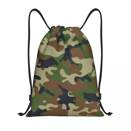 Custom Green Brown Military Camouflage Drawstring Bags Men Women Lightweight Army Jungle Camo Sports Gym Storage Backpack