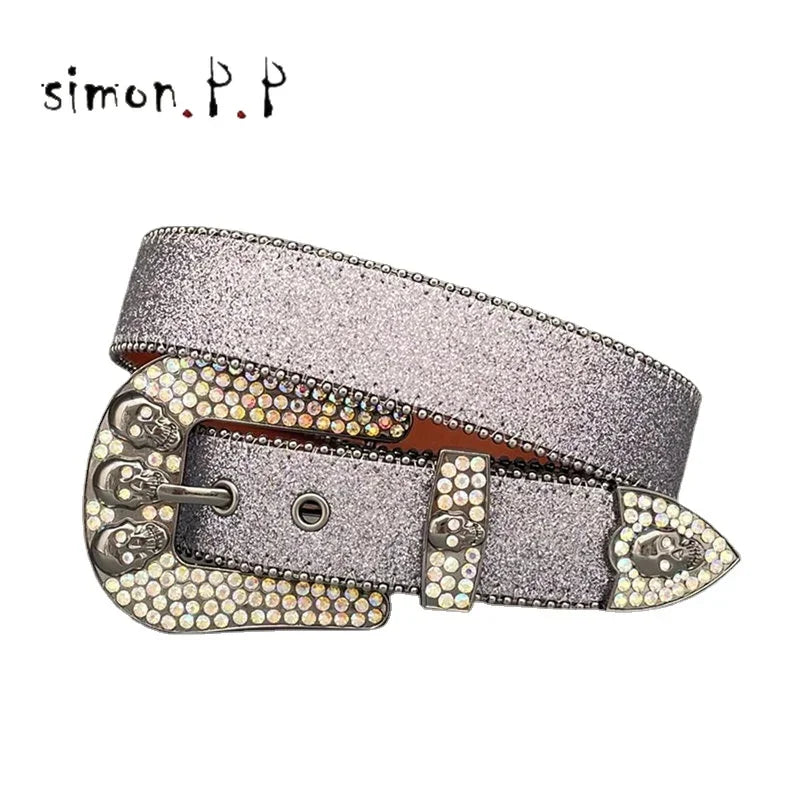 Punk Luxury Strap Diamond Belt Western Crystal Studded Belt Cowgirl Cowboy Rhinestone Belt For Women Men Jean Cinto De Strass