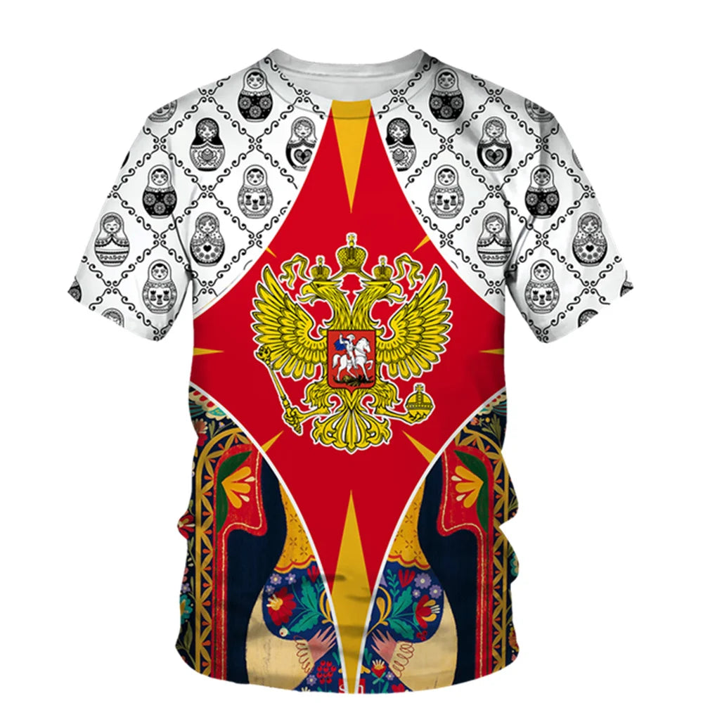 Russia Men's T-shirts Casual Loose Round Neck Russian Flag Short Sleeved Tops Tees Men's Clothing Oversized T-shirt Streetwear