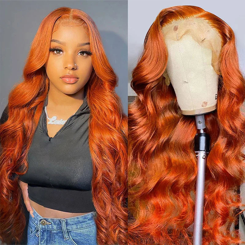 Ginger Orange 13x6 HD Lace Front Wigs Human Hair Bone Body Wave 13x4 Human Hair Lace Frontal Wigs Transparent Lace Wig For Women