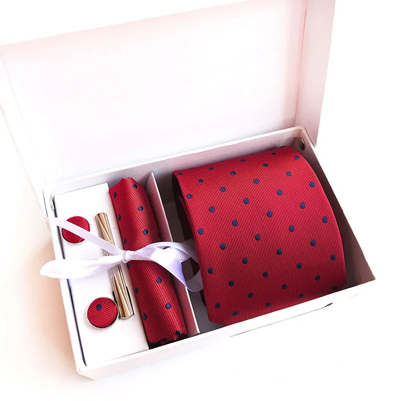 Luxury Tie Set Gift Box For Men Wedding Jacquard Necktie Square Clip Cufflinks Handkerchief Brezo Pour Teal Tie