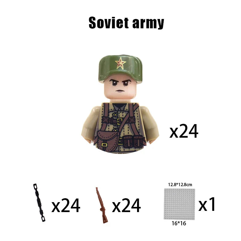 New WW2 Military Building Block Germany US British French Soviet Italian Action Figure Soldier Army Weapon Bricks Kids War Toys