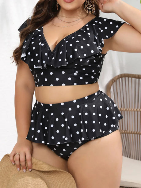 0XL - 4XL Polka Dots Bikini Large Size Swimwear Plus Size Women Swimsuit Female Two-pieces Bikini set Bather Bathing Suit V3745