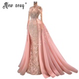 Blush Pink Lace 2023 Prom Dress Arabic Women Bride Gowns Plus Size Mermaid Detachable Train Evening Night Dresses De Soiree