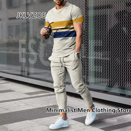 Men Fashion Short Sleeve T-shirt Trousers Sets Vintage 3D Print Oversize Tracksuit Two Piece Sportwear Suit Outfit Clothes