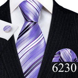 Luxury Mens Ties Set Blue Silver Gray Striped Necktie Pocket Square Cufflinks Set Wedding Gift Corbatas Clip Barry·Wang 6237