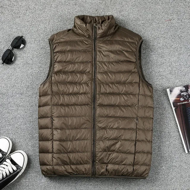 Winter Men Duck Down Vest Coat Ultralight Sleeveless Puffer Vest Jacket Fashion Stand Collar Windproof Duck Down Waistcoat