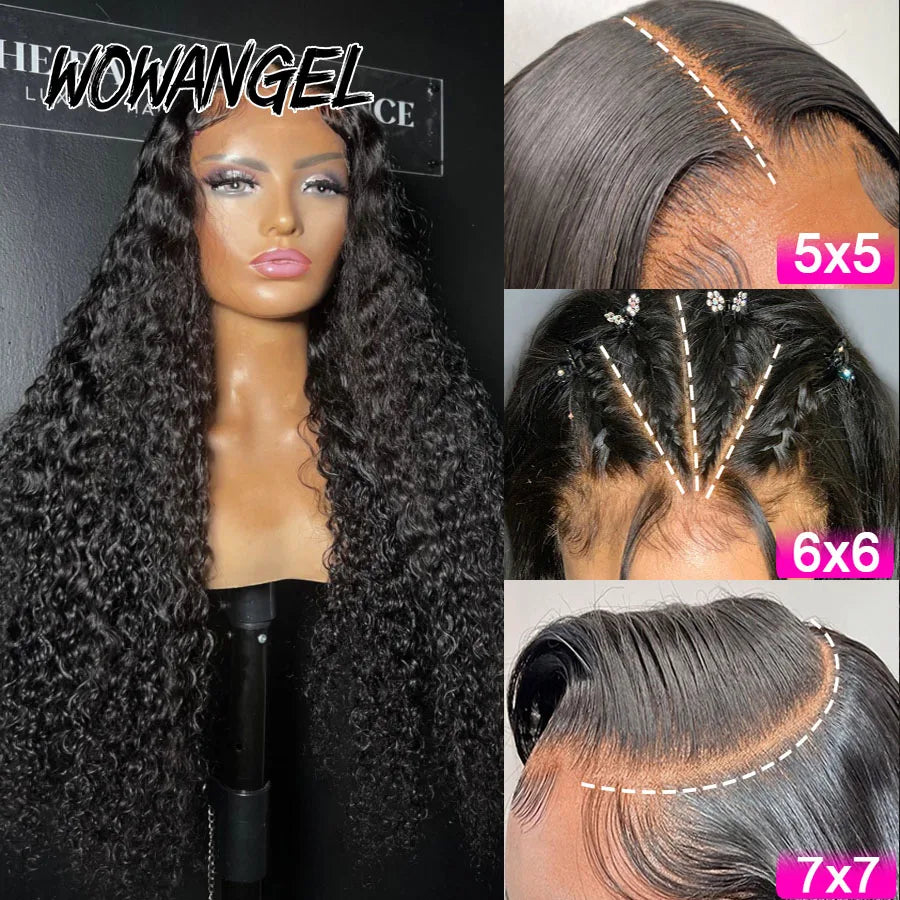 7x7 6x6 5x5 Glueless HD Lace Closure Wig Water Wave Wig Melt Skin Pre Plucked Curly Human Hair Wigs Ready to Wear Wigs For Woman