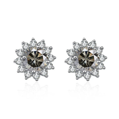 JoyceJelly 1 carat D Color Moissanite Diamond Earrings S925 Sterling Silver Jewelry For Women Sunflower Shaped Ear-studs Wedding