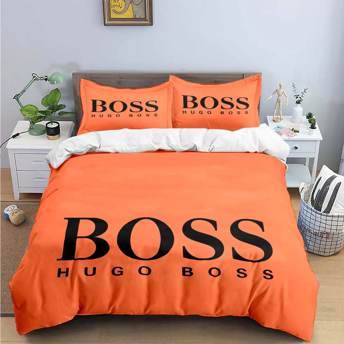 H-Hugo Boss Logo Print Bedding Sets Exquisite Bed Supplies Set Duvet Cover Bed Comforter Set Bedding Set Luxury Birthday Gift