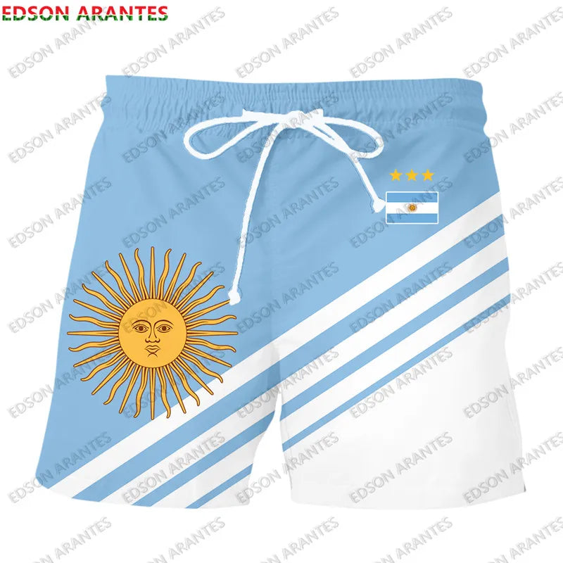 Custom New Argentina Sport Men Short DIY Number Argentine Flag Print Athletic Shorts for Beach Gym Running Street Casual Workout