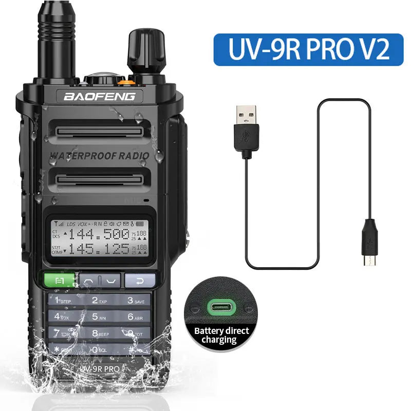 2024 Baofeng UV-9R Pro V1 V2 Waterproof IP68 16KM Walkie Talkie Type-C Charger UHF VHF Long Range UV-5R Upgrade Ham CB Radio