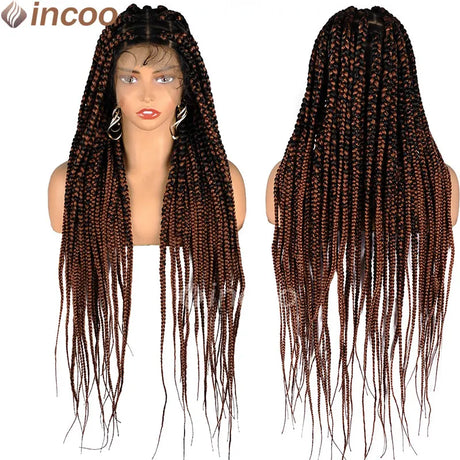 36 Inches Synthetic Knotless Large Square Box Braided Wigs Full Lace Frontal With Baby Hair For Afro American Women Braided Wigs