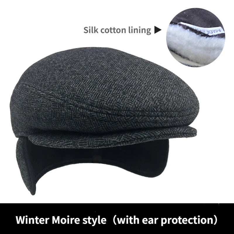 Big Head Circumference Men's Hat Autumn And Winter Warm Beret Spring And Autumn Fleece-lined Earflaps Peaked Cap Small Size