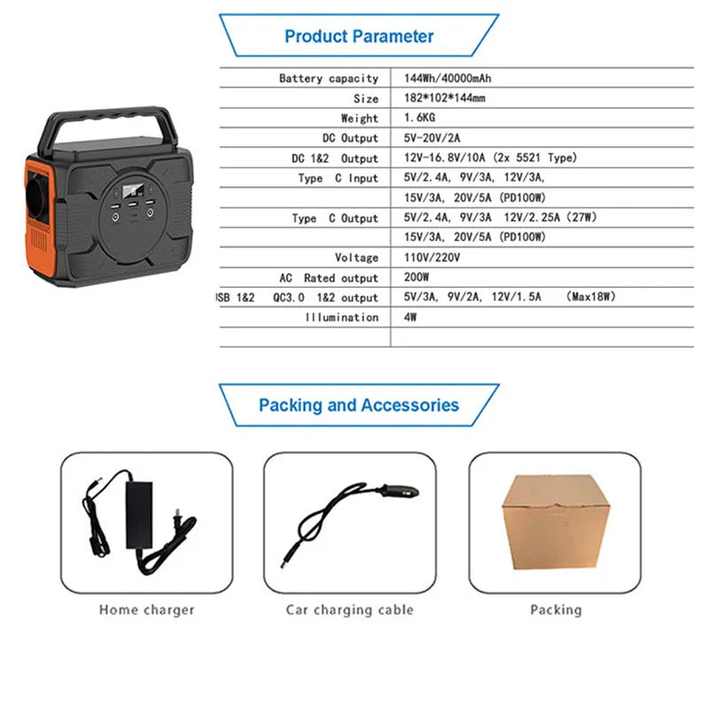 MEIYULIN 220V Portable Power Station 48000mAh Outdoor Emergency Backup Power Bank High Capacity Camping Bttery Solar Generator