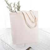 Large Capacity Canvas Shopping Bags DIY Folding Eco-Friendly Cotton Tote Bags Shoulder Bag Reusable Grocery Handbag Beige White