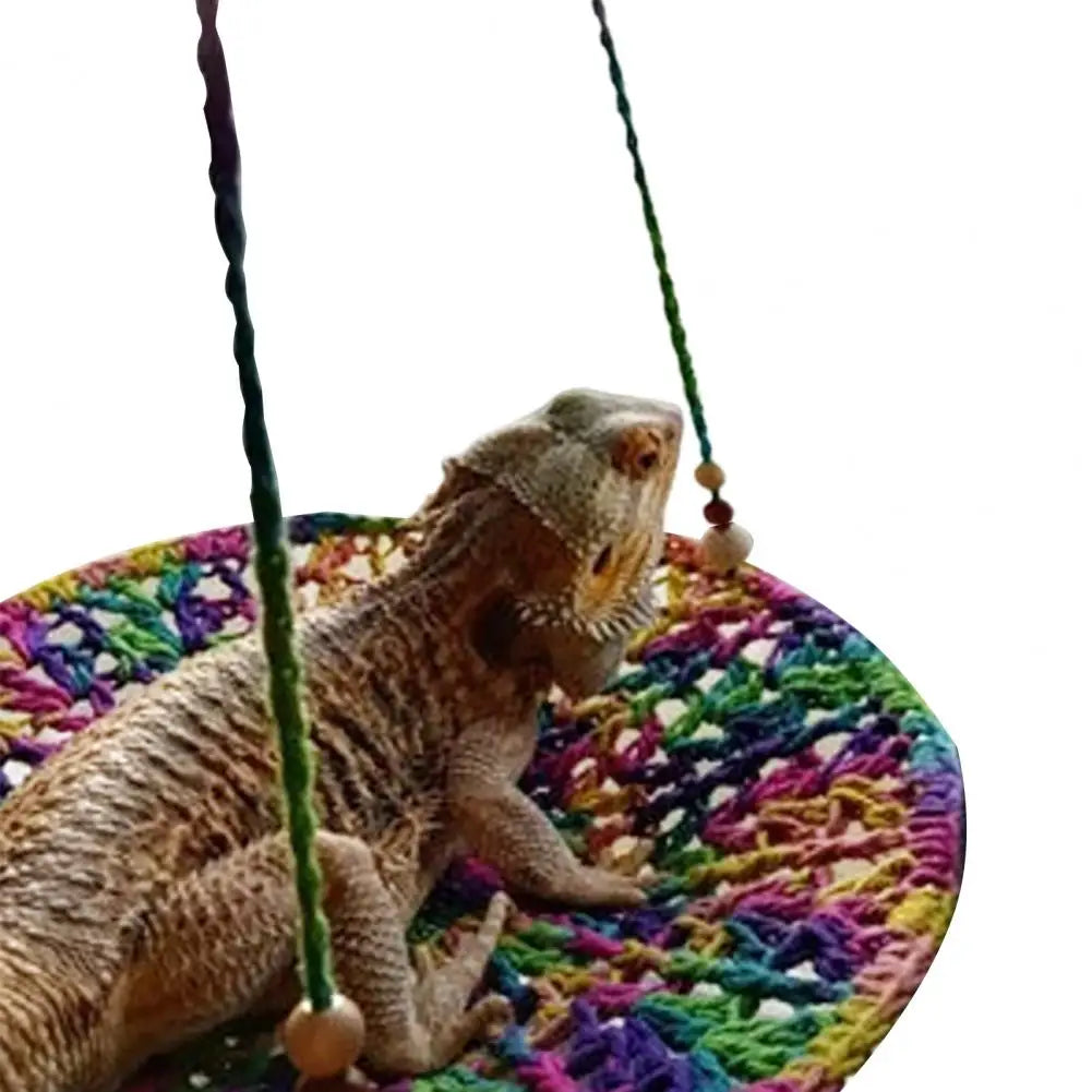 Reptile Hammock Hand Woven Strong Load-bearing Gecko Lizard Swing Toy Round Bearded Dragon Swing Hanging Bed Cage Accessories