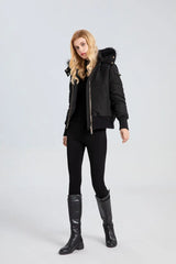 AS 2023 winter fashion woman bomber coat filled down Adult jacket with nature fur metal gold zipper