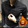 Spring Autumn Polo-neck Plaid Printed Bottoming Shirt Male Long Sleeve Casual Fashion Buttons Cardigans Top Men Add Plush Blouse