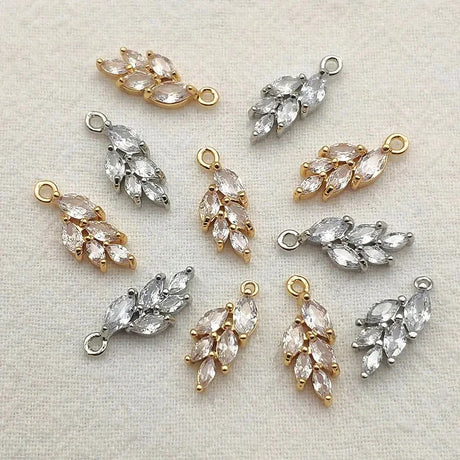 New Arrival! 17x7mm 50pcs Cubic Zirconia Feather Charm For Handmade Necklace Accessories Earring Parts DIY Jewelry Findings