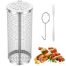 BBQ Grill Basket Barbecue Grill Grate Camping Cookware Stainless Steel Mesh Cylinder Washable for Grilling Vegetables Meat