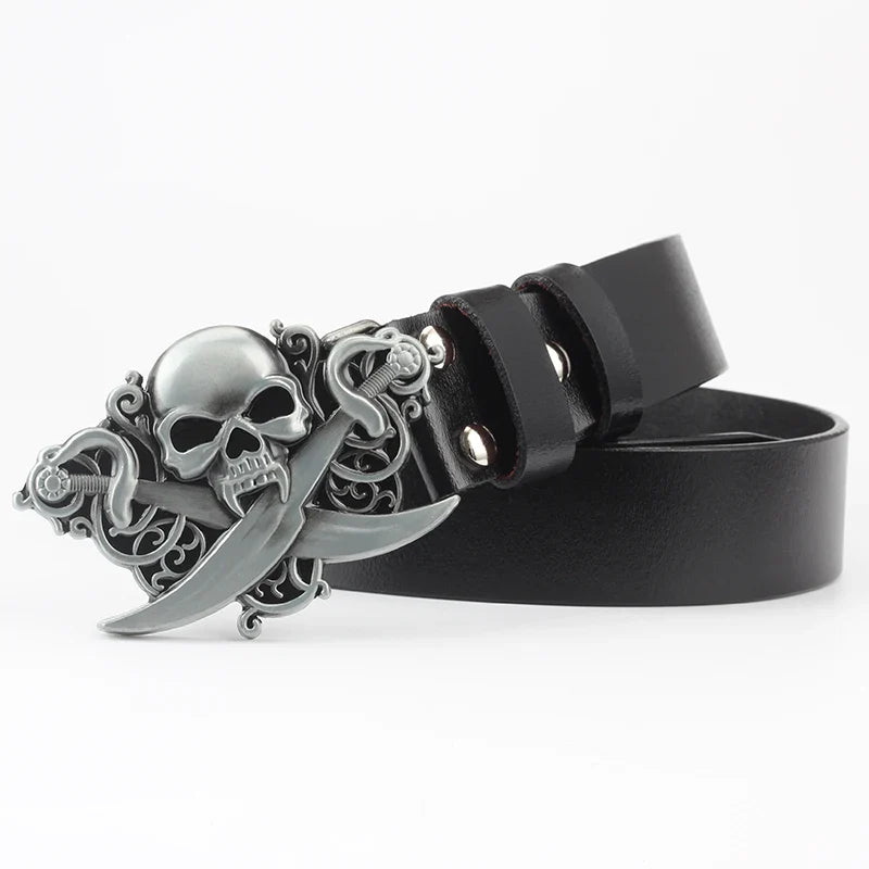 Fashion Hip Hop Style Belt Death's Head Skull Buckle Cowskin Leather Belt Crossbones Skeleton Reggae Heavy Metal Rock Decorative