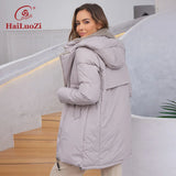 HaiLuoZi 2023 New Women's Jacket Short Warm Hooded With Fur Female Winter Outwear Slant Pockets Fashion Women Coat 1123