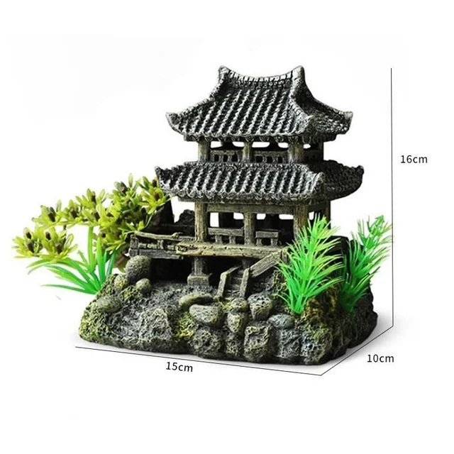 Fish Tank Plant Rockery Multi-style Aquarium Decoration,Resin Artificial Building Cave Aquarium Landscaping Ornament Decor