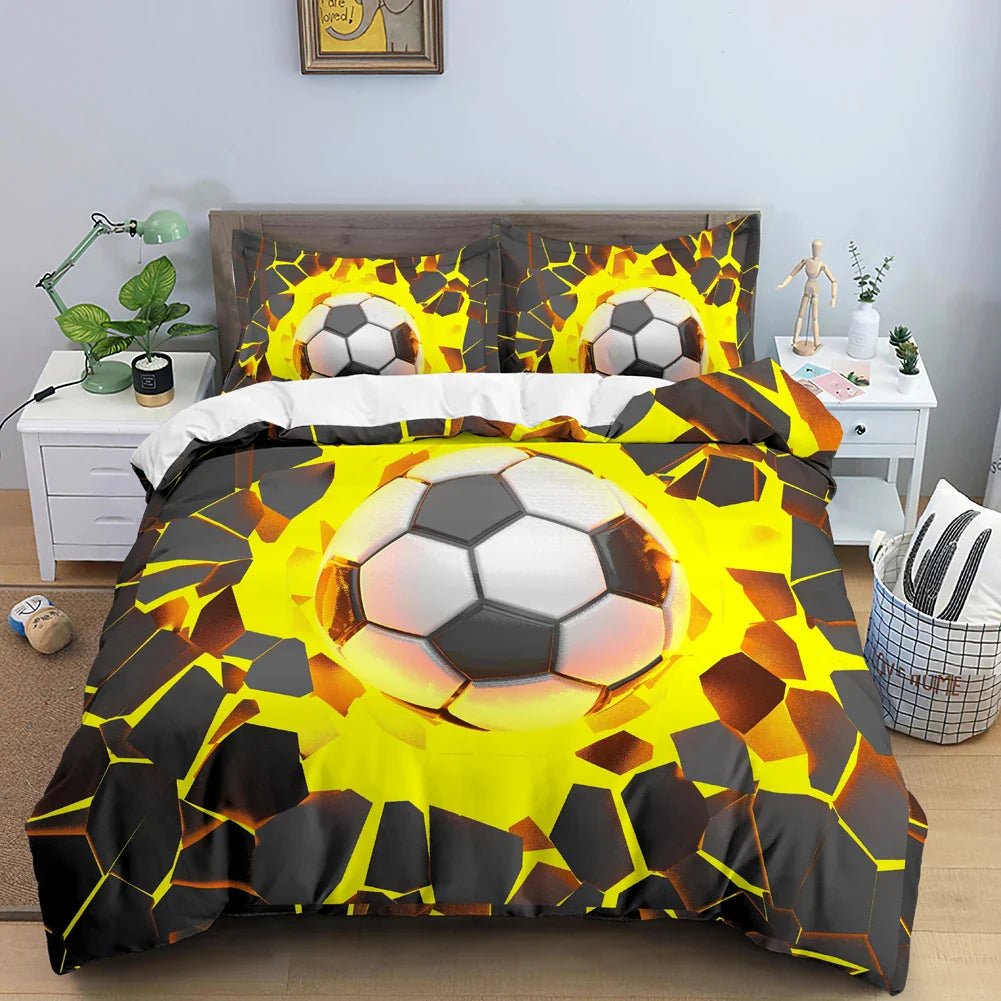 Football Duvet Cover Set 3D Print with Blue Crack Cool Sport Comforter Cover King Size for Kids Boys Girl Polyester Bedding Set