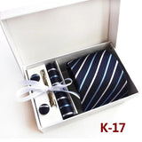 6-piece Set Classic Printed DotsTies for Men Kerchief Square Cufflinks Brooch Tie Clip Bussiness Wedding Party Suit Gift Box Set