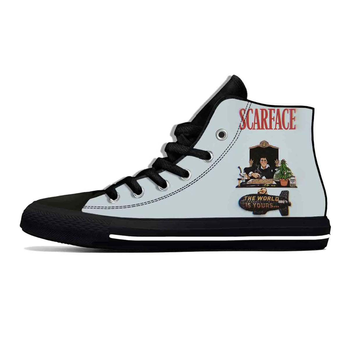 Hot Scarface Tony Montana Movie Anime Cartoon Casual Shoes High Top Lightweight Summer Board Shoes Breathable Men Women Sneakers