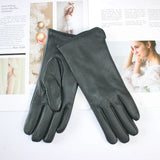 New women's leather color gloves sheepskin classic straight style knitted lining spring driving mittens autumn