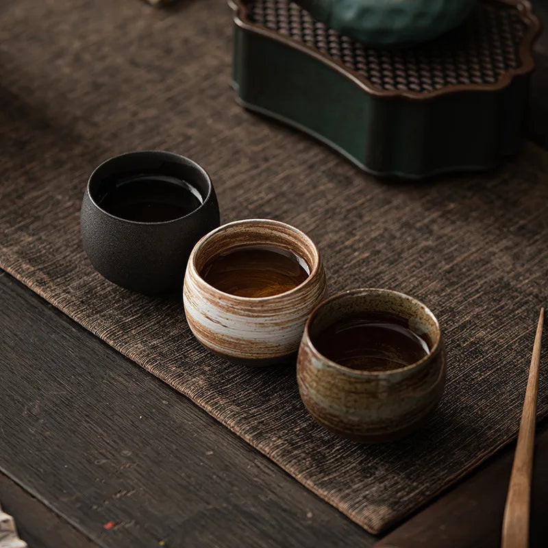 Japanese Style Handmade Stoneware Tea Cup Kung Fu Tea Set Tea Cup Small Single Cup Ancient Style Quiet Road Cup Bowl Teacup