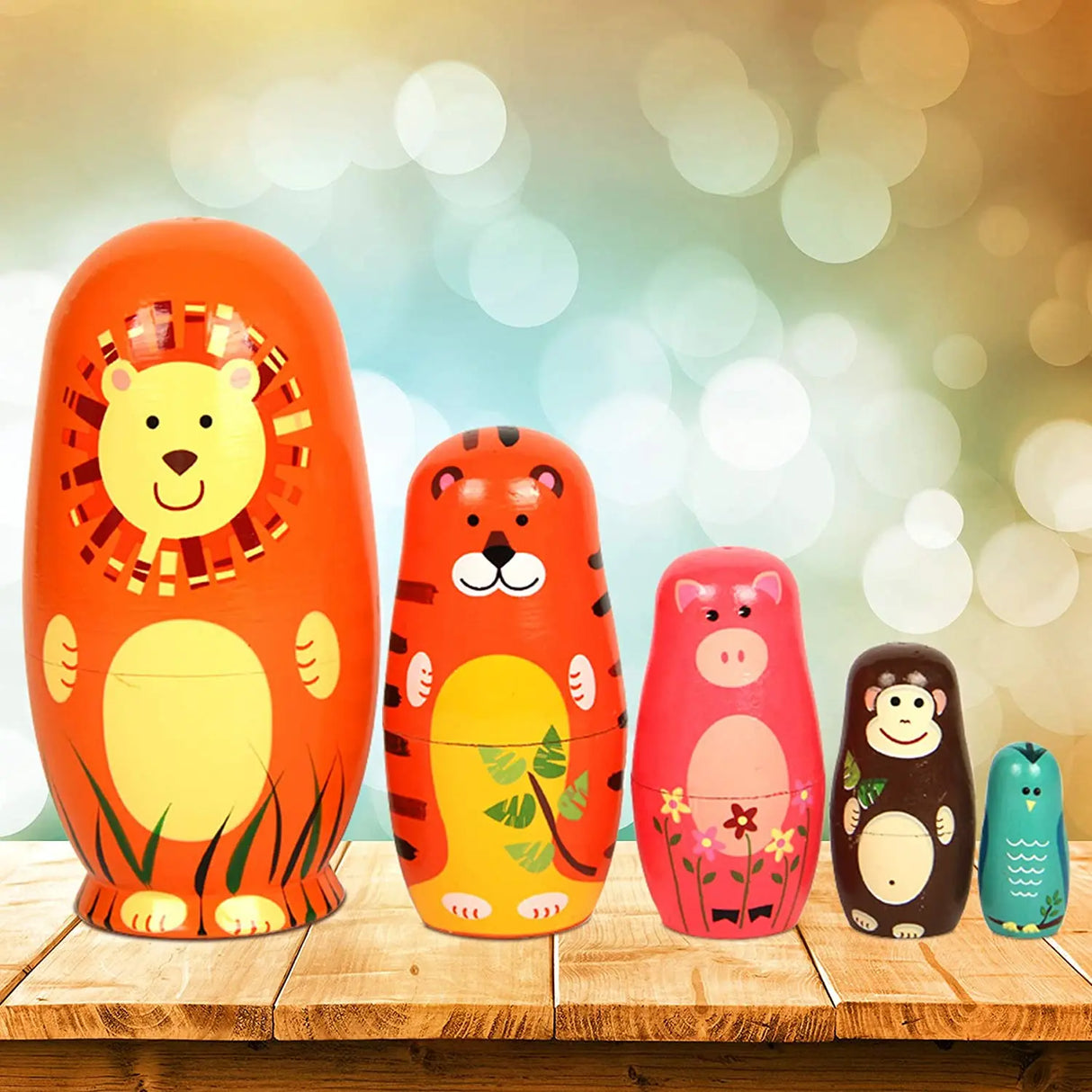 5PCS Matryoshka Dolls Nesting Dolls Cute Wood Russian Montessori Nesting Doll DIY Paint Skill Training Children Christmas Gift