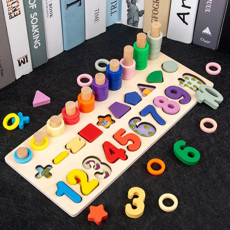 Kids Montessori Math Toys For Toddlers Educational Wooden Puzzle Fishing Toys Number Shape Matching Sorter Games Board Toy Gift