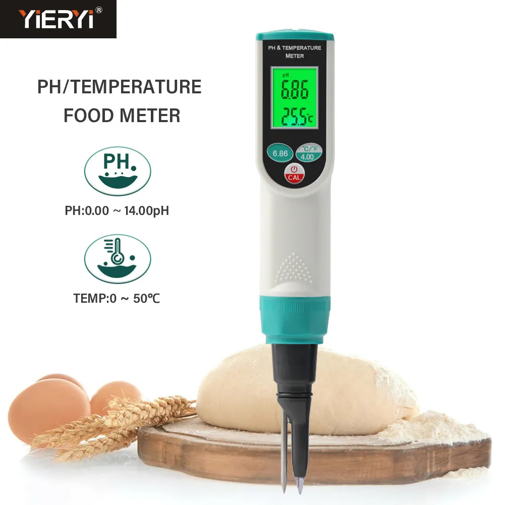 Professional Food PH Meter 0.00~14.00pH Temp pH Tester High Accuracy Sensor Acidity Analyzer for Meat Canning Cheese Dough Water