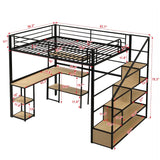 Full Size Metal Loft bed with Staircase, Built-in Desk and Shelves，Bedroom practical single bed for children, bunk bed for teen